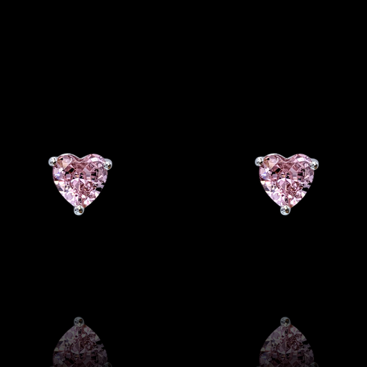 Boucles d'oreilles cœur argent 925 rhodié et oxydes de zirconium roses (6 mm)