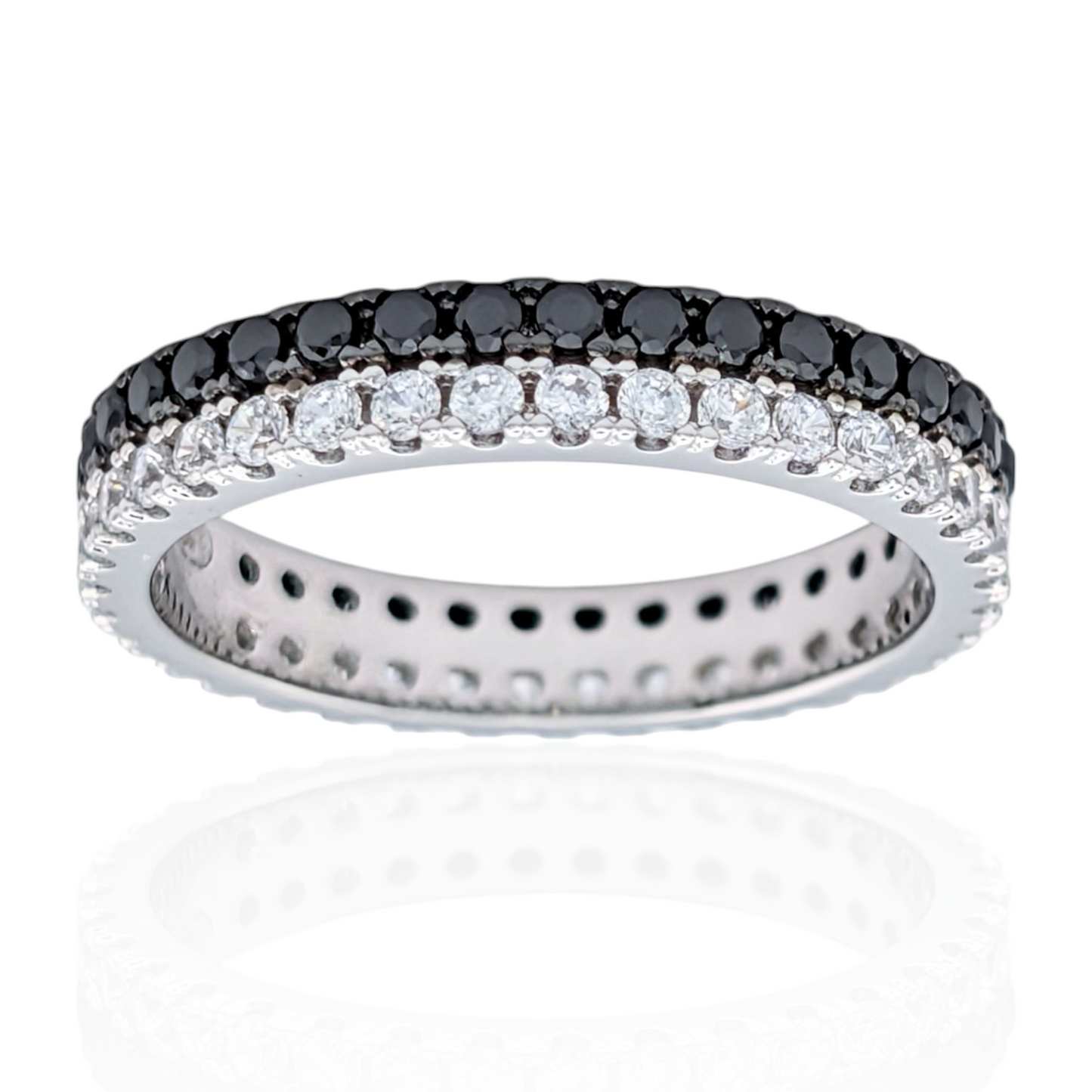 Bague Éternité Argent 925 Rhodié Oxyde de Zirconium Noir et Blanc