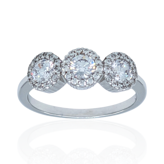 Bague Trilogie Argent 925 Rhodié, Éclatante Oxyde de Zirconium Blanc
