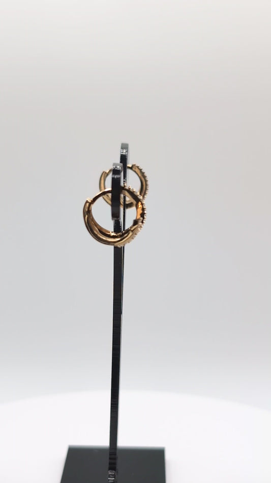 Boucles d'oreilles créoles doubles en Or Rose 750 et oxydes de zirconium