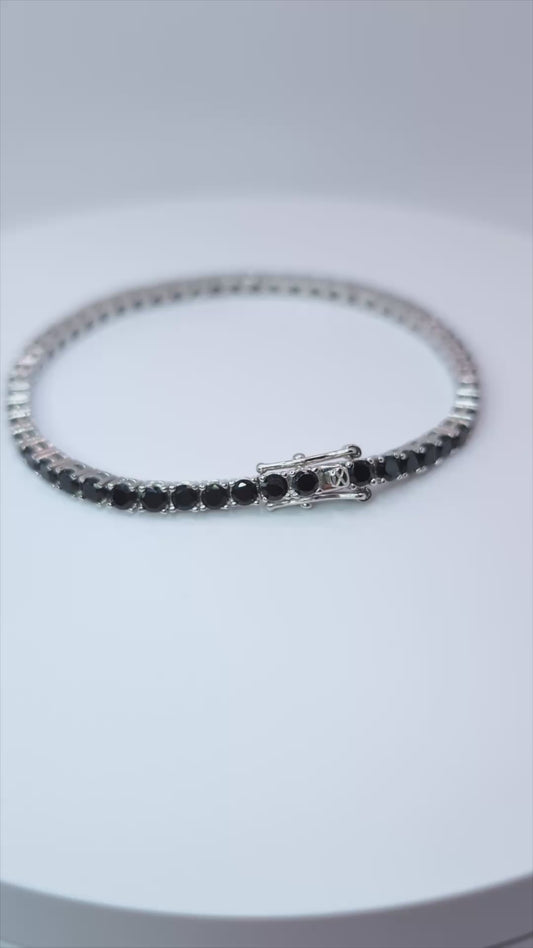 Bracelet Tennis en argent 925 rhodié et oxydes de zirconium noirs (3mm - 18cm)