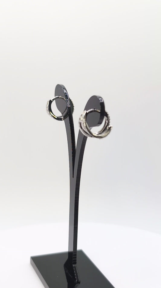 Boucles d'oreilles créoles doubles en Or Blanc 750 et oxydes de zirconium