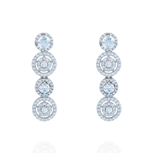 Boucles d'Oreilles Pendantes Argent 925 Rhodié, Cercles d'Oxyde de Zirconium