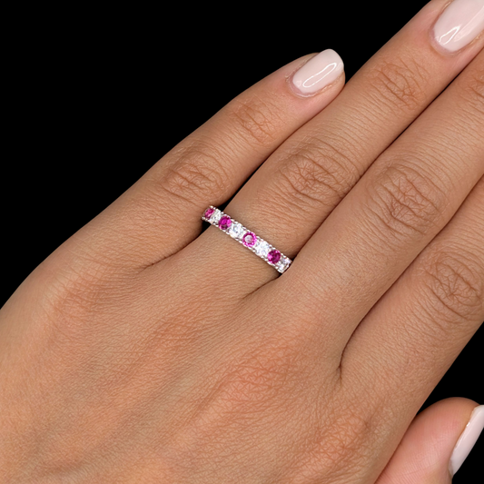 Bague Éternité Argent 925 Rhodié Corindon Rouge Oxydes de Zirconium