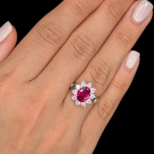 Bague Lady Argent 925 Rhodié Corindon Rouge Oxydes de Zirconium