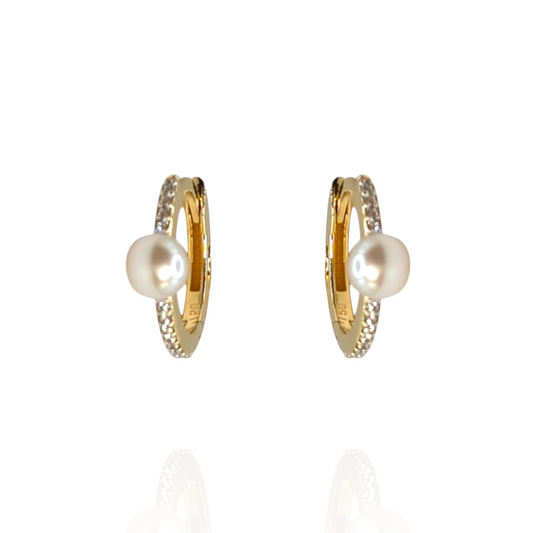 Boucles d'oreilles créoles en Or 750, perles et oxydes de zirconium