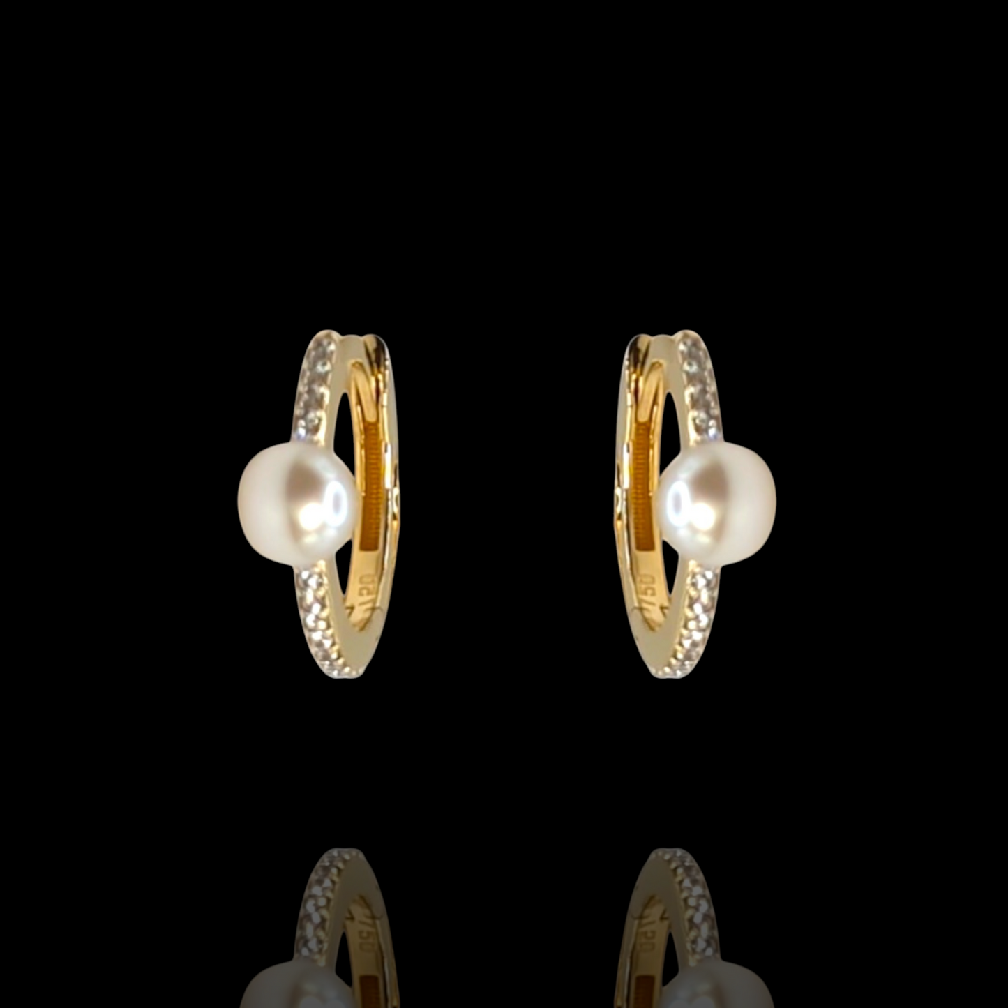 Boucles d'oreilles créoles en Or 750, perles et oxydes de zirconium