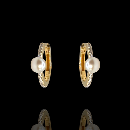 Boucles d'oreilles créoles en Or 750, perles et oxydes de zirconium