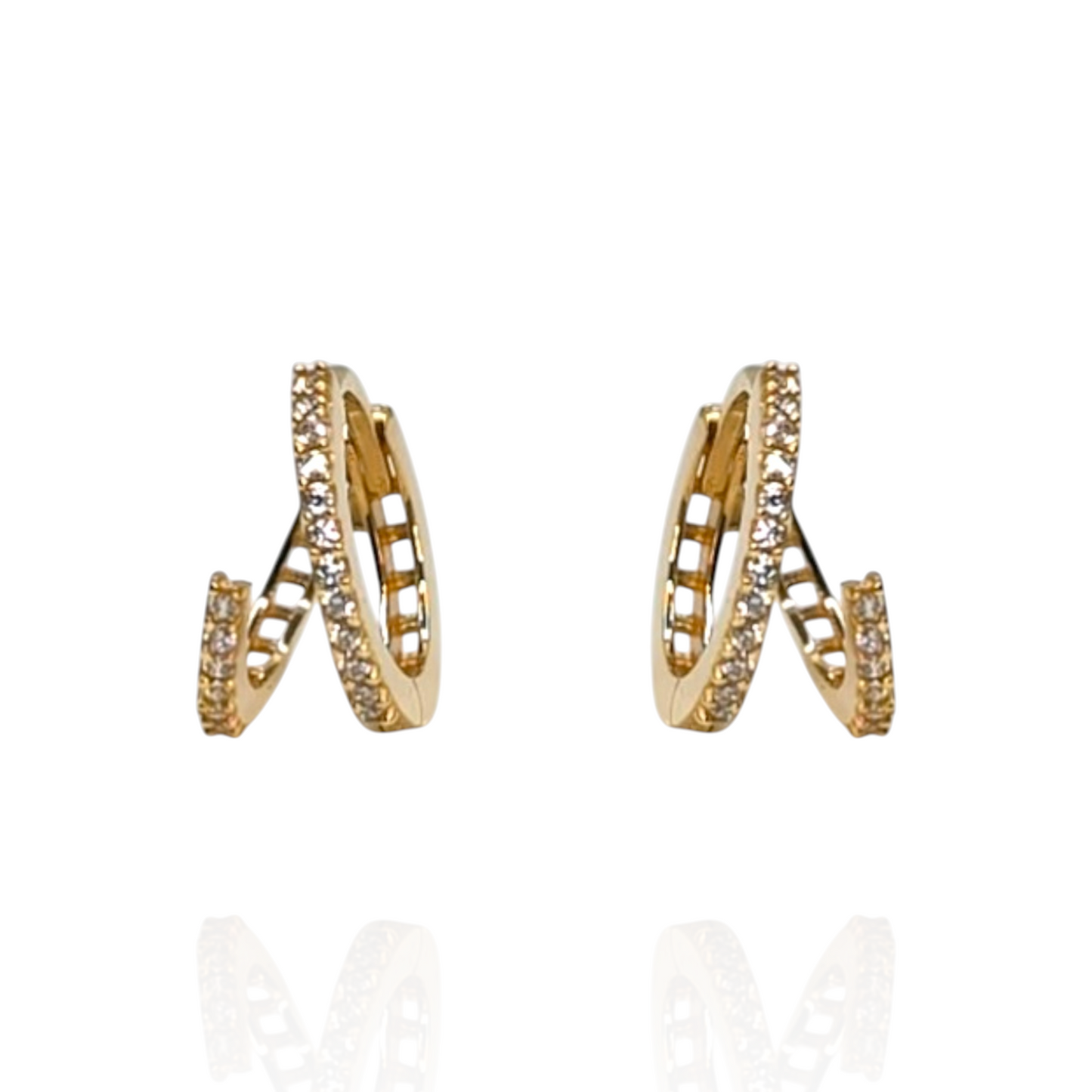 Boucles d'oreilles créoles doubles en Or 750 et oxydes de zirconium