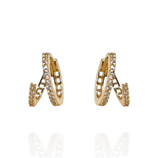 Boucles d'oreilles créoles doubles en Or 750 et oxydes de zirconium