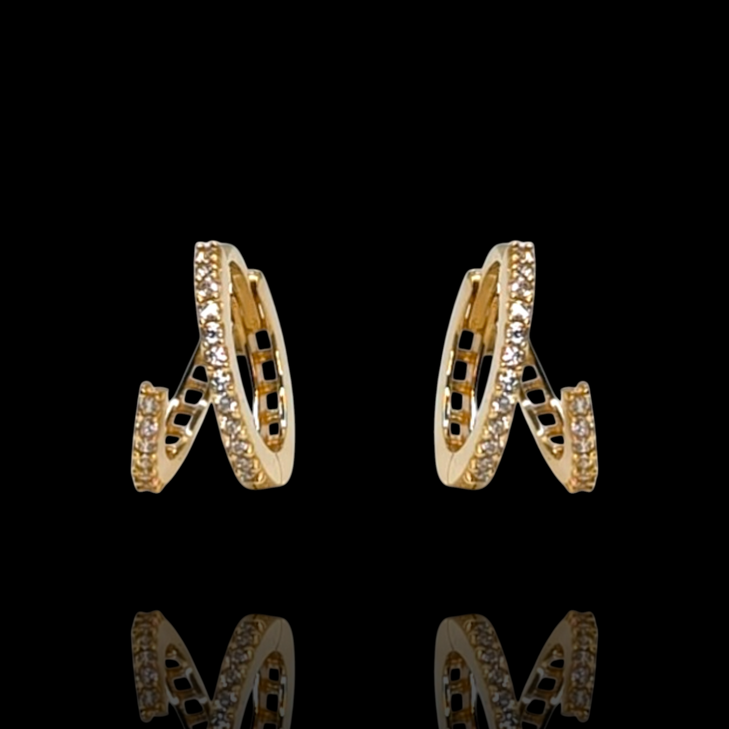 Boucles d'oreilles créoles doubles en Or 750 et oxydes de zirconium