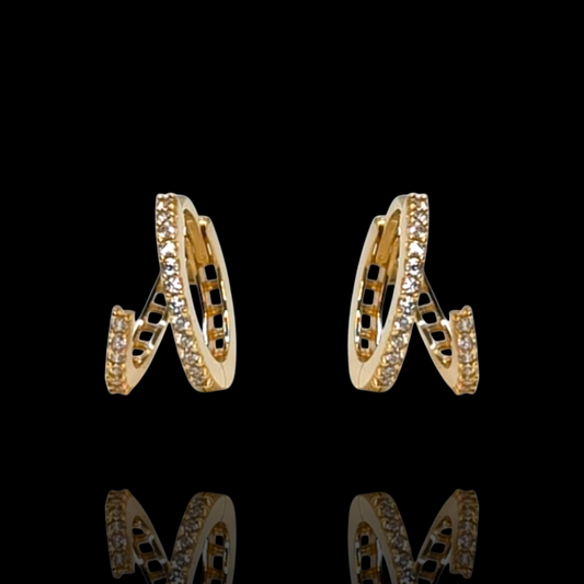 Boucles d'oreilles créoles doubles en Or 750 et oxydes de zirconium